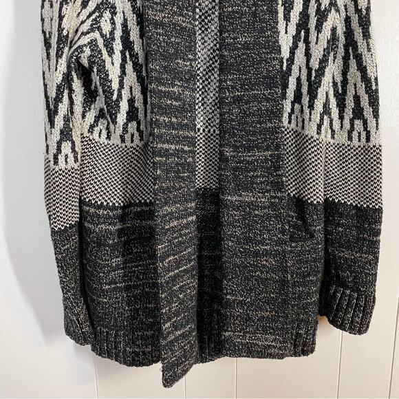 Lucky Brand Boho Printed Chunky Knit Oversized Open Front Cardigan Sweater Sz L - Picture 3 of 8
